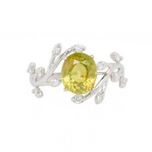 2.38ct Oval Sphene & Natural Diamond Ring in Solid 14K White Gold